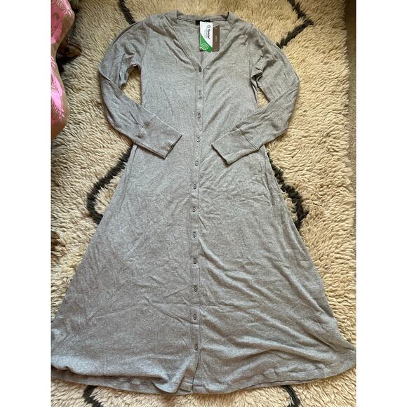 J. Crew gray ribbed button front midi dress womens Sz large new  Long sleeve - Picture 2 of 16